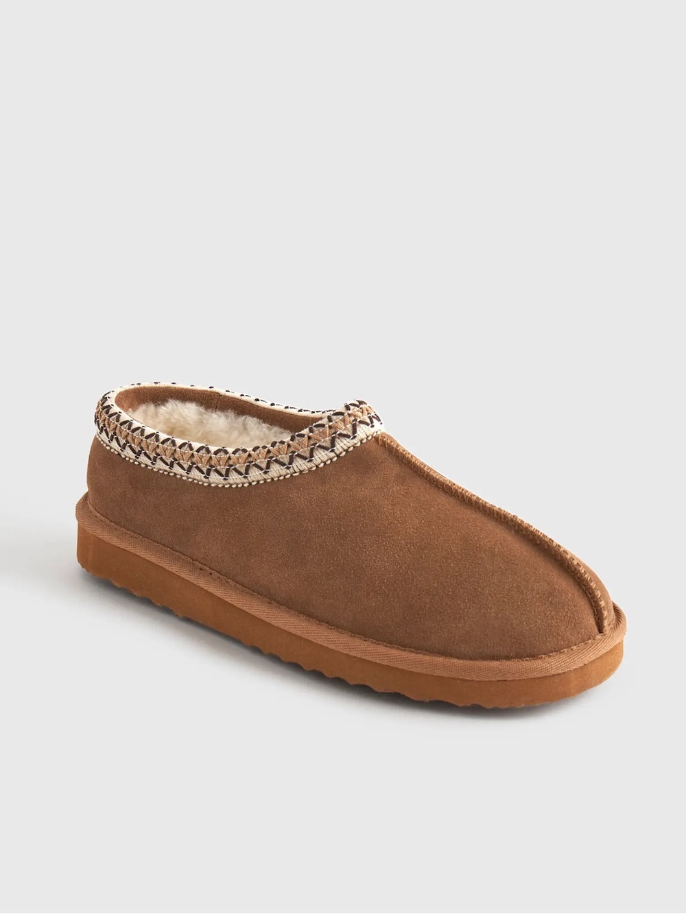 Quince Chestnut Brown Suede Shearling-Lined Slip-On Slippers